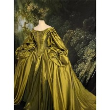 Satin Green Victorian Evening Dresses Pleated Medieval Corset Vintage Ball Gown