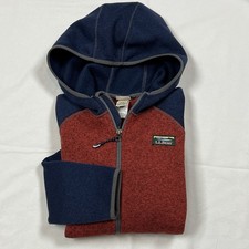LL BEAN Full Zip Hooded Zip Up Fleece Sweater Jacket Boys Sz L 14/16 Colorblock