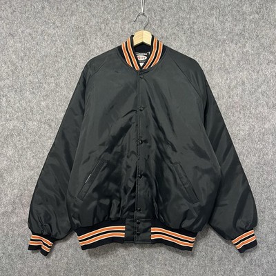 Vintage Neff Varsity Jacket XL Black Orange Striped Trim Made in USA