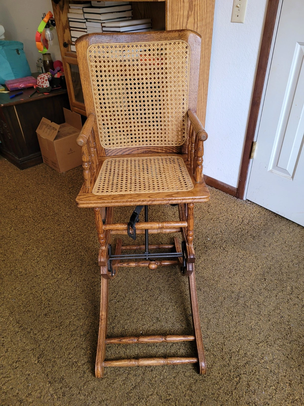Antique Adjustable Wooden Baby-Toddler High Chair / Rocker