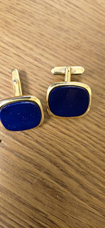Herren Manschettenknöpfe Gelbgold mit blauem Einsatz Quadrat