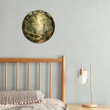 1pc, Round Aluminum Foil Carved Wall Art, 7.9x7.9 inches, Enchanted Forest with
