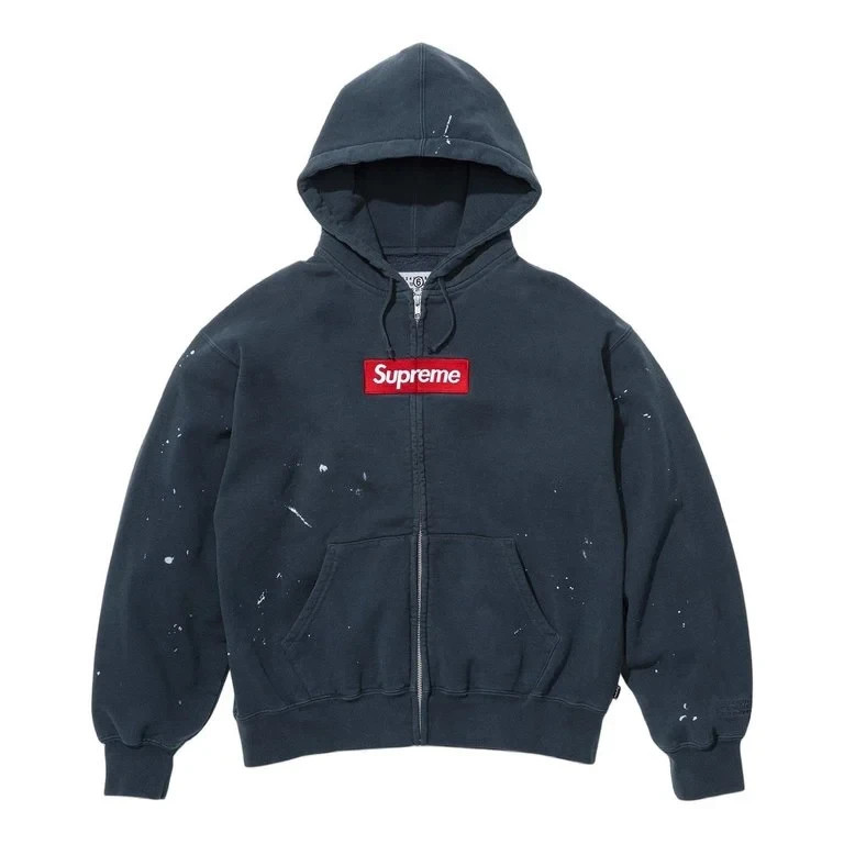 Supreme MM6 Maison Margiela Box Logo Zip Up Hooded Sweatshirt Navy