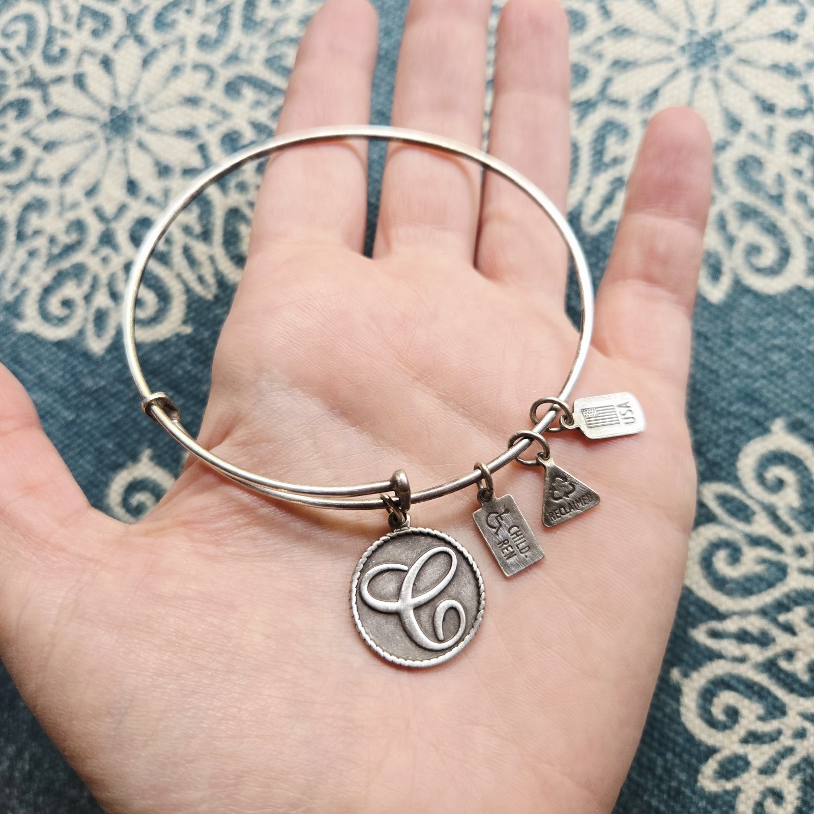 Wind & Fire "C" Initial Silver Bangle Bracelet - image 4