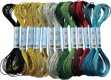 Juego de hilo de bordar 13 madejas, hilo de bordar metálico de 10 colores, poliéster