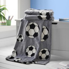 Image of Catherine Lansfield Kids Living Football 120x150cm Blanket Throw Grey