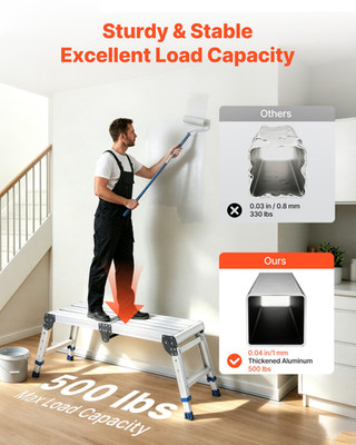 Adjustable Folding Work Platform 500lb Aluminum Step Stool Ladder