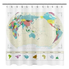 Updated World Map Fabric Shower Curtain, Map of The World with Detailed Major...