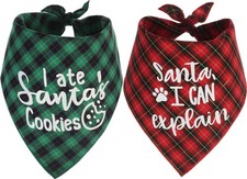 Dog Christmas Scarf, 2 Pack Plaid Pets Bandana 24.8 Inches,