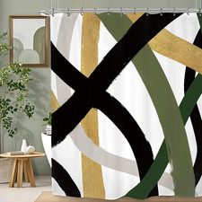 Abstract Modern Line Shower Curtain 60Wx72L Inch Black Army Green Minimalist Con
