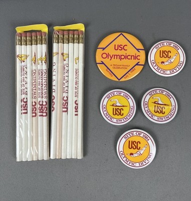 USC Olympics Diving Swimming Vintage Merchandise Lot Pencils & Buttons 1984 NEW