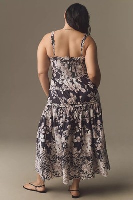 navy blue dress for baby girl Anthropologie Sleeveless Sweetheart A-Line Midi Dress 3X Plus Floral NEW  44965