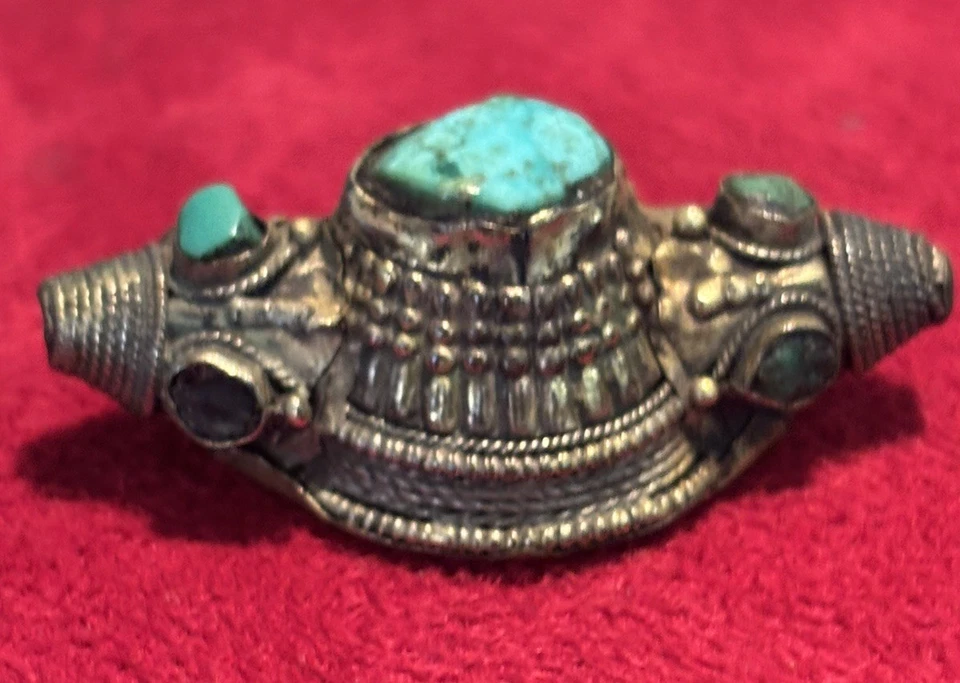 古董藏银绿松石吊坠头饰拉达克/西藏 19 号罕见 — 第 4/4 张图片