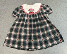 Vintage Green Plaid Heart Print Dress Embroidered Bib Collar Cottagecore  4T