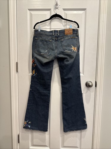 Pantalones de mezclilla vintage Y2K Lucky Brand talla 8/29 florales pájaro tiro bajo bordados - Imagen 3 de 3