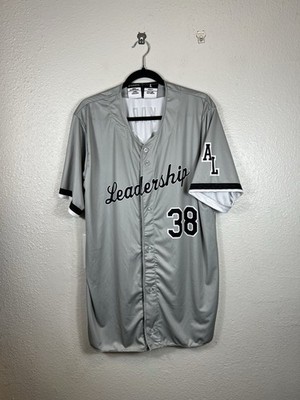 Champro Adult Large Baseball Jersey Grey Black Trim Leadership 38 AL Patch L
