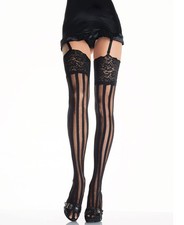 Brand New Stripe Thigh High Stockings With Lace Top Leg Avenue 9218