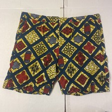 Homemade Dashiki Ankara 20  Waist Yellow/ Blue Drawstring Shorts
