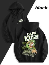 Men's Black Capn Kush Leaf  Leaf Graphic Hoodie - Heavy Duty Pullover Sweatshir