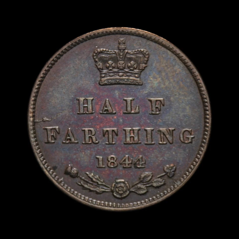 GREAT BRITAIN. 1844, 1/2 Farthing - Queen Victoria, Staggered Legend, 🌈  Toned - Image 3 of 3