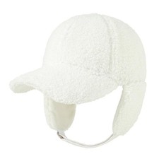 Sherpa Fleece Baseball Cap with Earflaps, Warm Fuzzy Winter One Size, Beige