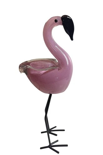 Vintage Blown Glass Pink Flamingo 12” Murano ? Art Glass Sculpture Figure
