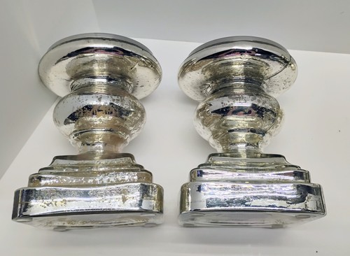 2 Pottery Barn 7” Antique Mercury Glass Pillar Candle Holders Silver Elegant - Picture 4 of 8