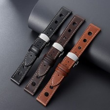 Premium Oil-waxed Genuine Leather Watch Strap Butterfly Clasp Wristband 20 22mm