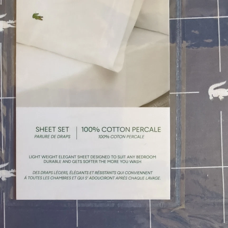 Fatia LACOSTE 100% algodão percal 4 peças. Conjunto de lençóis, QUEEN, índigo vintage. - Imagem 2 de 4