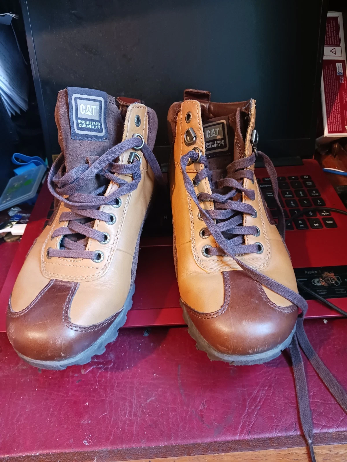 Caterpillar boots Brown & tan Ankle Hiking Walking Boots wide width uk 6 us7