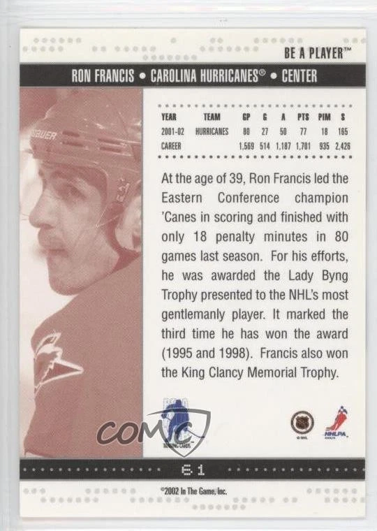 2002-03 ITG Be A Player Memorabilia Fall Expo /10 Ron Francis #61 HOF - Image 2 of 2