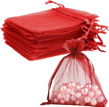Burgundy Sheer Organza Bags - 3 x 4 inch, 50 Pcs, Small with Drawstring, Jewelry