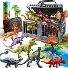 Dinosaur Toys with Activity Play Mat  Storage Cage, 19 PCS Realistic Dinosaur F