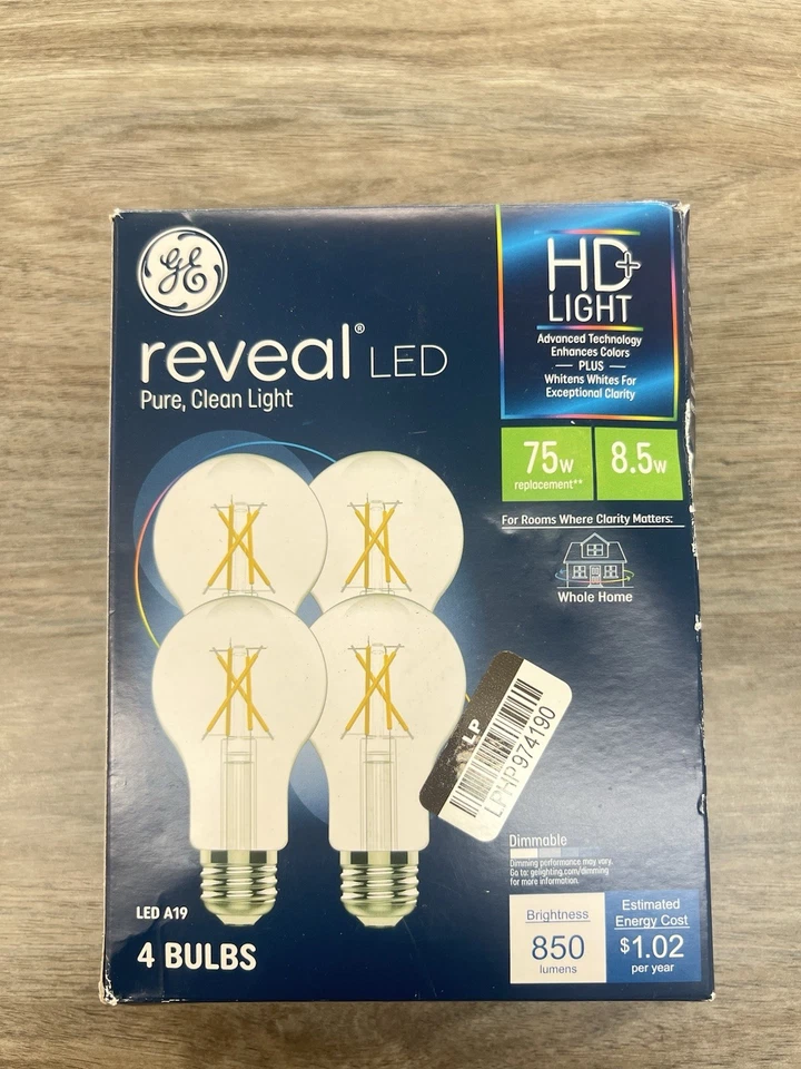 GE Reveal A19 LED Light Bulbs 4PK 75W, Dimmable, 850 Lumens, 2850K, E26 Base - Image 2 of 4