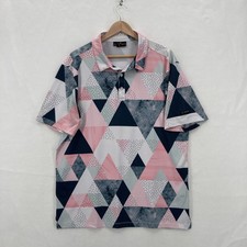 Yatta Golf Shirt Mens Large Pink Navy Geo Triangles Polo Performance Stretch