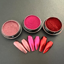 3 Jars Pink Chrome Nail Powder Kit - Metallic Mirror Effect Nail Art Powder for