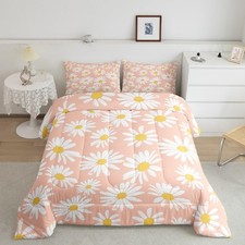 Wildflower Daisy Comforter Set Full Size,Pink Daisy Floral Bedding Set for Gi...