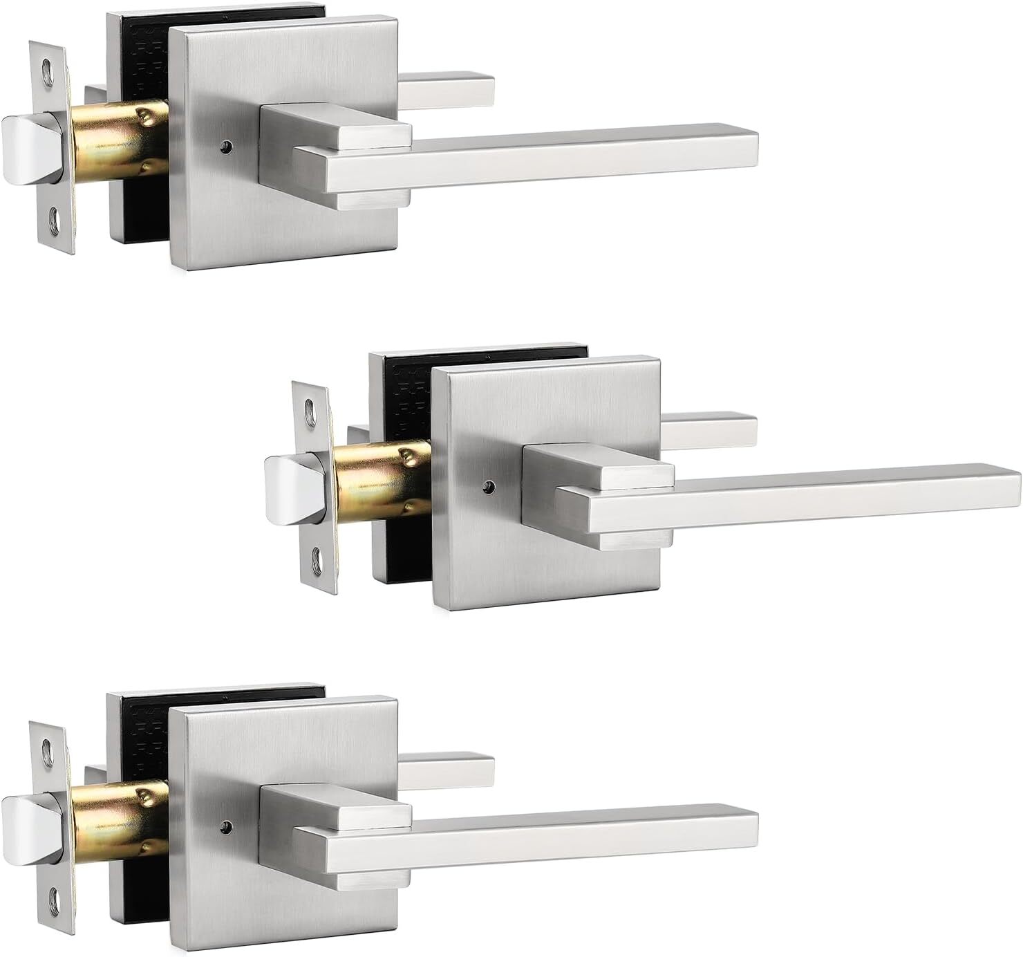 Orger 3 Pack Keyless Privacy Door Levers in Satin Nickel for Modern Security-image