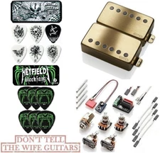 EMG JH SET JAMES HETFIELD BRUSHED GOLD STD SPACED SHORT POTS ( 12 PICKS & 2 TIN)