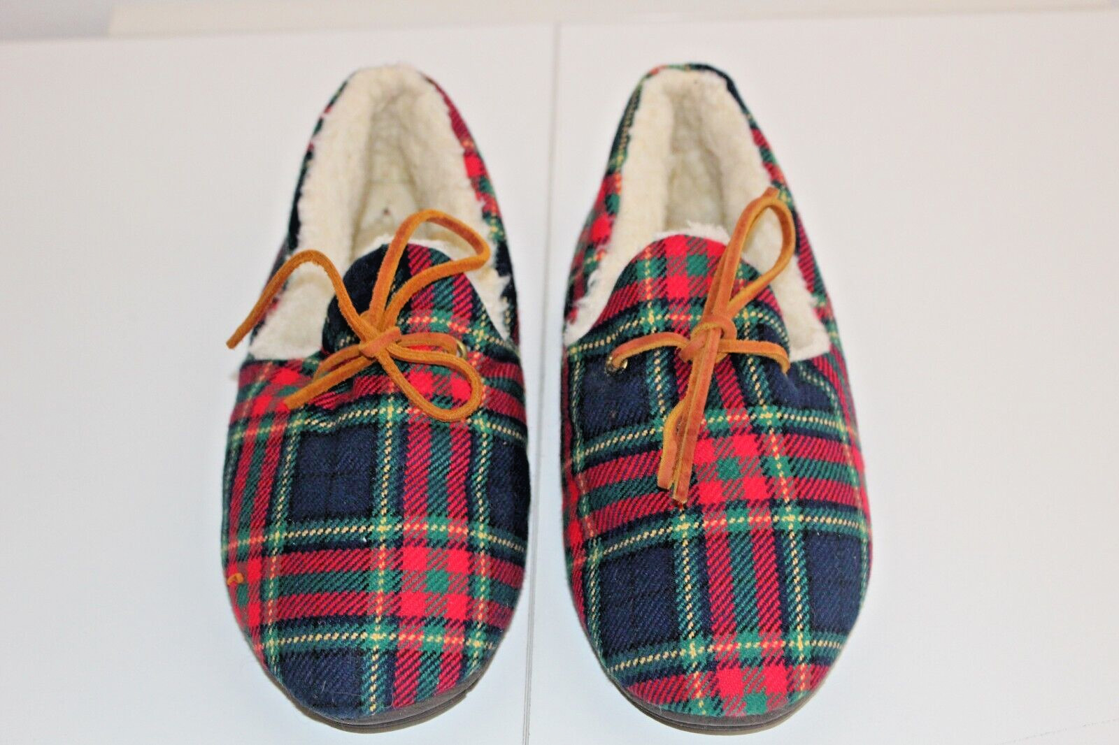Vintage NWOT Daniel Green Primary Color Plaid "Comfy" Slippers w/Leather Laces