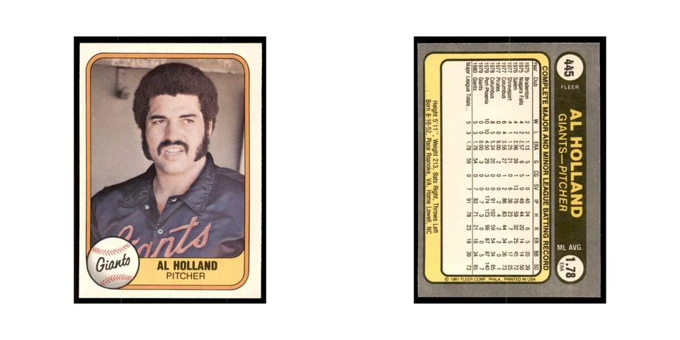 1981 Fleer Al Holland Baseball Cards #445 - Image 3 of 3