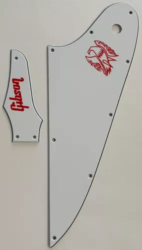 Guitar Pickguard For Gibson Firebird & Truss Rod Cover Red "Logo" 3 Ply White
