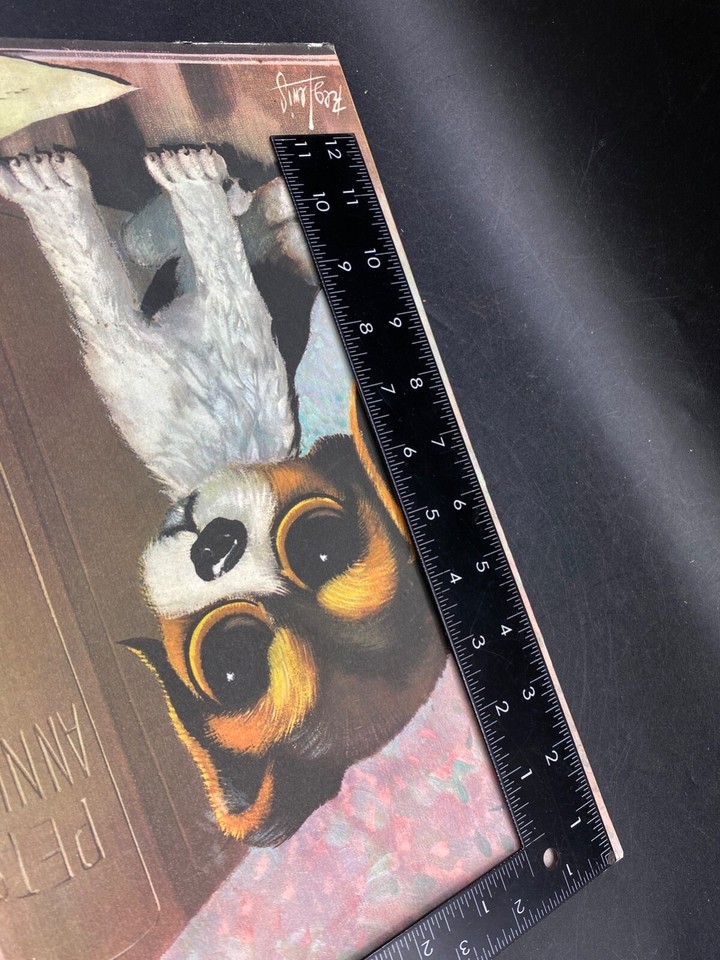 Reg Lewis DOG Puppy Eyes Print on Board Vintage Puppy on Book Shelf 10 ...