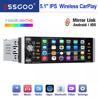 Single 1 DIN Car Stereo Radio Bluetooth Wireless Apple CarPlay/Android Auto IPS