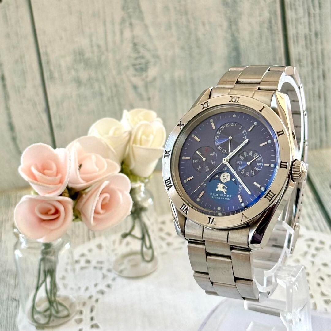 Burberry Moon Phase Watch Blue Tone Used From Japan Check
