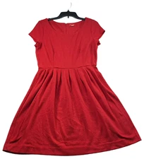Elle Fit and Flare Dress Womens size Large Red Short Sleeve Stretch