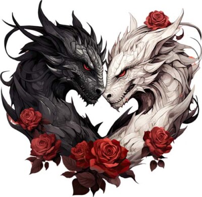 Schwarz Weiß Drache Rot Rose Wandkunst Schlafzimmer Wohnmobil Auto Vinyl Aufkleber Aufkleber