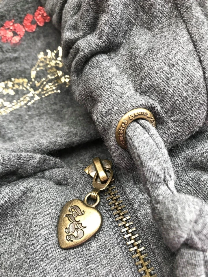 New TWISTED HEART Swarovski Rhinestone-Studded Fleur-de-Lis Velour Hoodie JACKET - Image 4 of 4