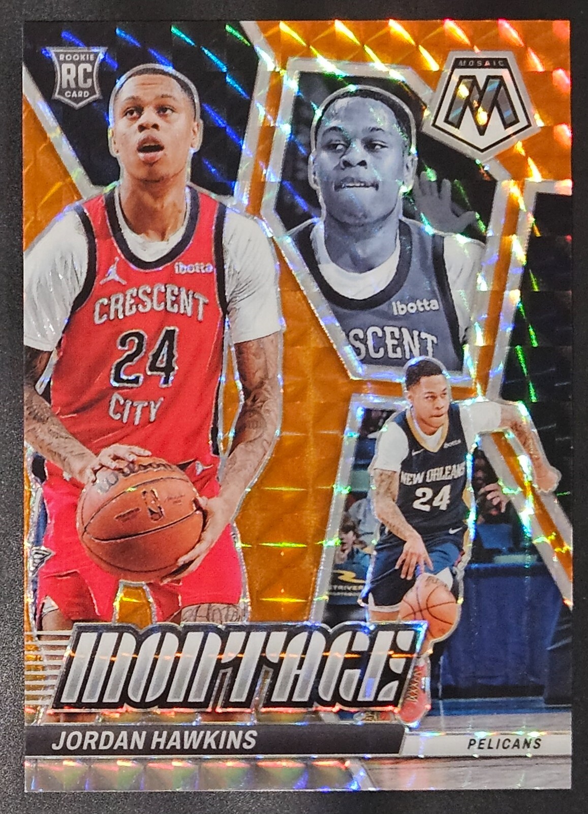 Jordan Hawkins 2023-24 Mosaic MONTAGE ORANGE PRIZM Rookie Insert Card (#'d/49)