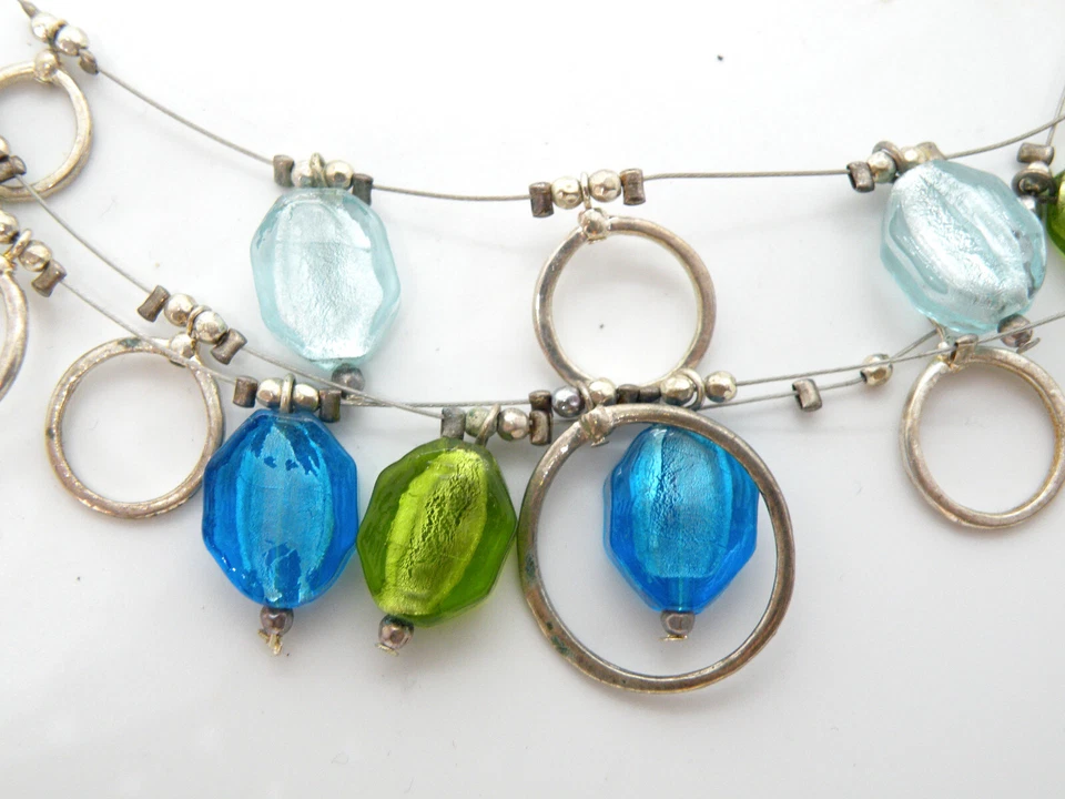 Collar Joyería Lane Bryant Multicolor Cuentas 3 Hilos Cableados Capas Plata Foto 3 de 4